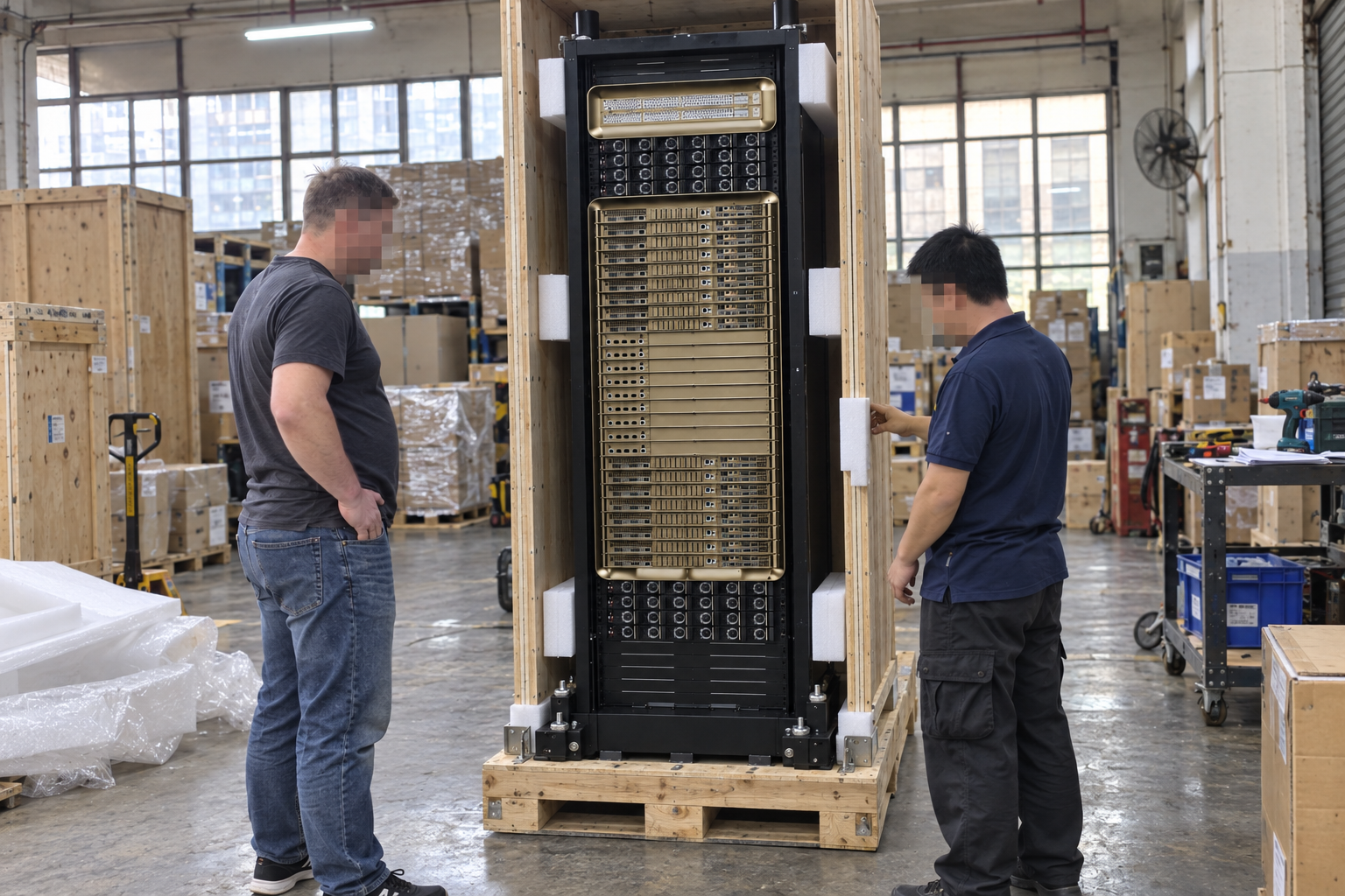 DGX GB300 NVL72 transport-base and protective-packaging workflow.