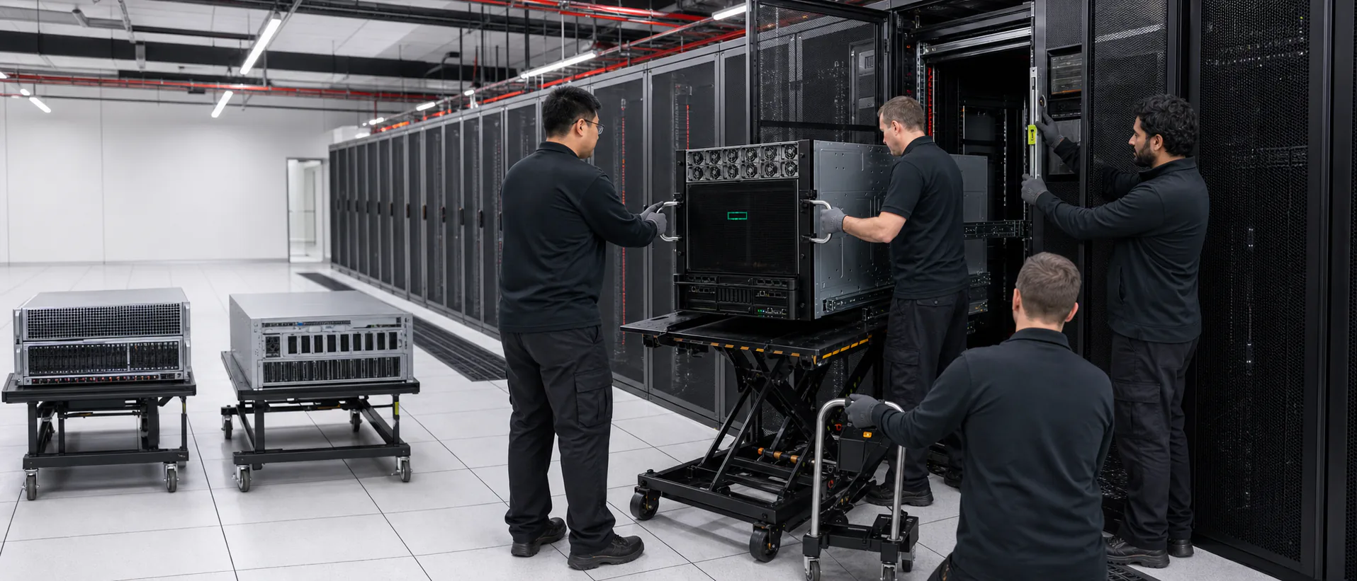 AI server installation in a data-center aisle
