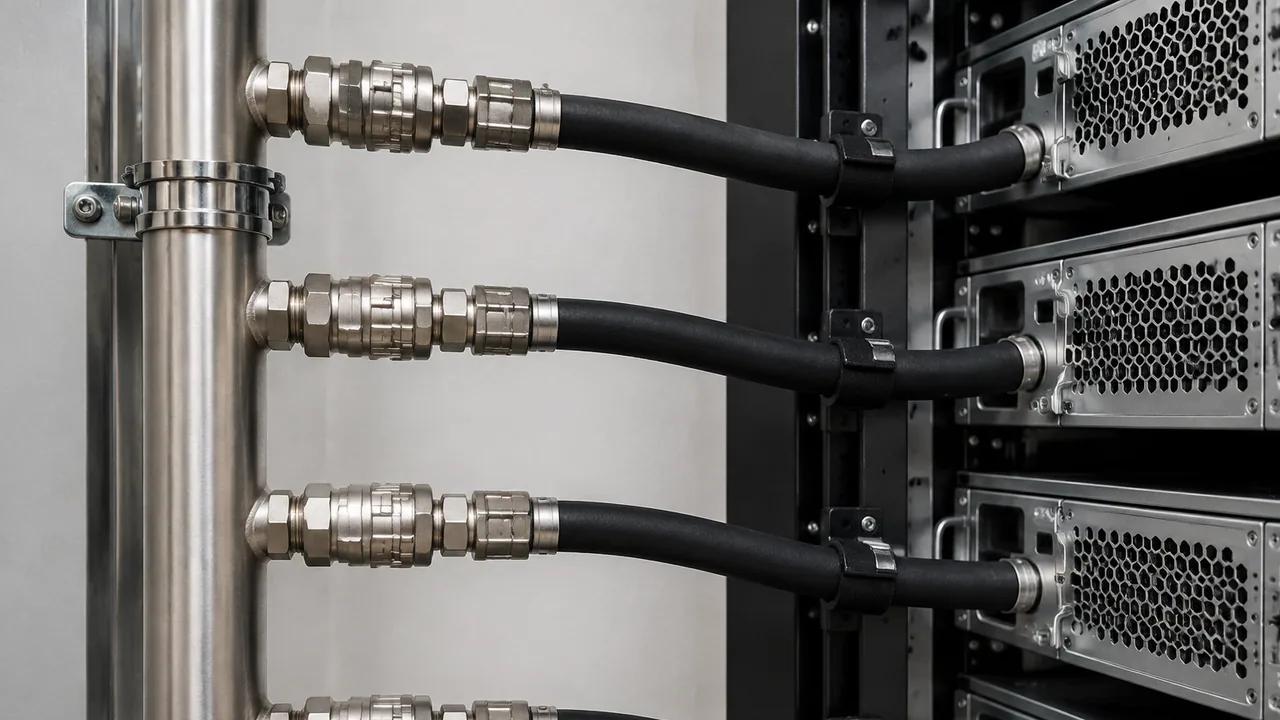 Four hose connections along a generic rack coolant supply manifold
